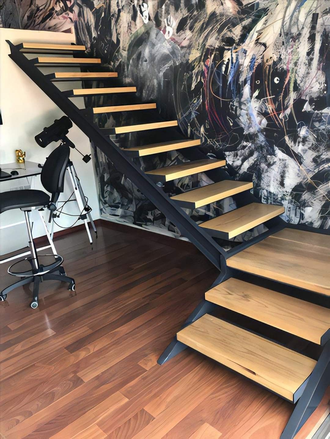 Modelo ilustrativo de escalera con estructura de hierro